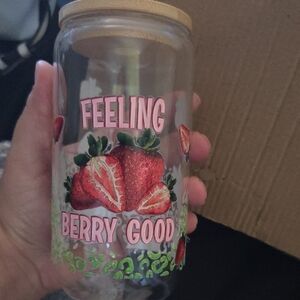 Strawberry Themed Glass Jar with Lid